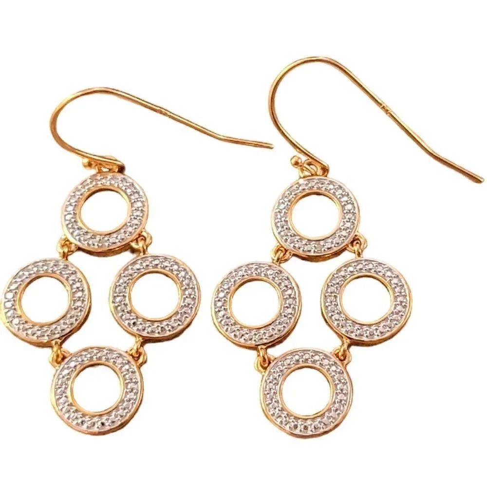 NEW Gold Over Sterling Two Tone Connected Four Circle Dangle Earrings